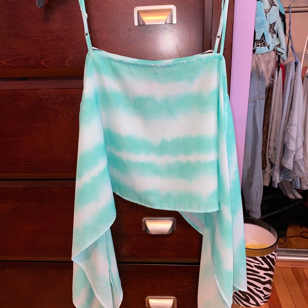 Design Lab Mint/White Tye-Dye Cropped Flare Shirt